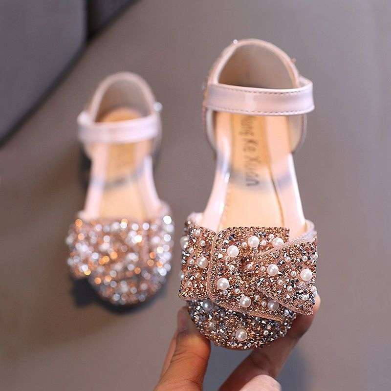 2025 summer new children's shoes girls sandals little girl bag head rhinestone princess shoes baby bow performance shoes