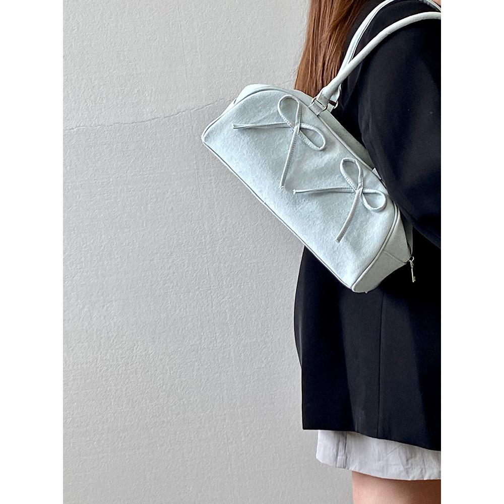 IELGY Bow Bowling Underarm Bag Denim Portable One-Shoulder Female Bag