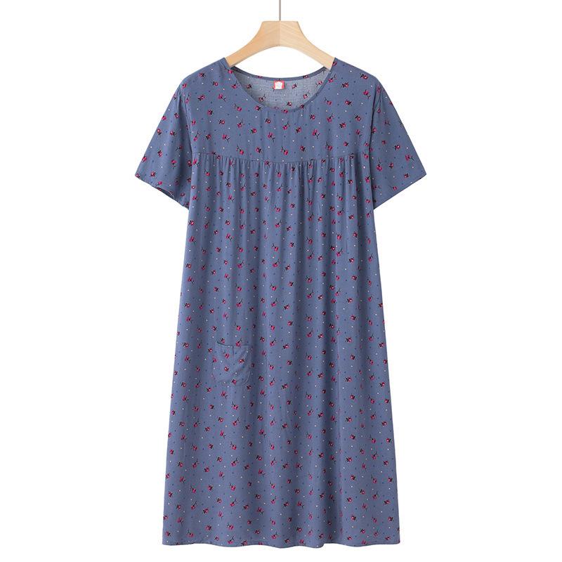 Sommer Baumwollseide Kurzarm Nachthemd für Frauen mittleren Alters und ältere Frauen – Leichtes, locker sitzendes Hauskleid