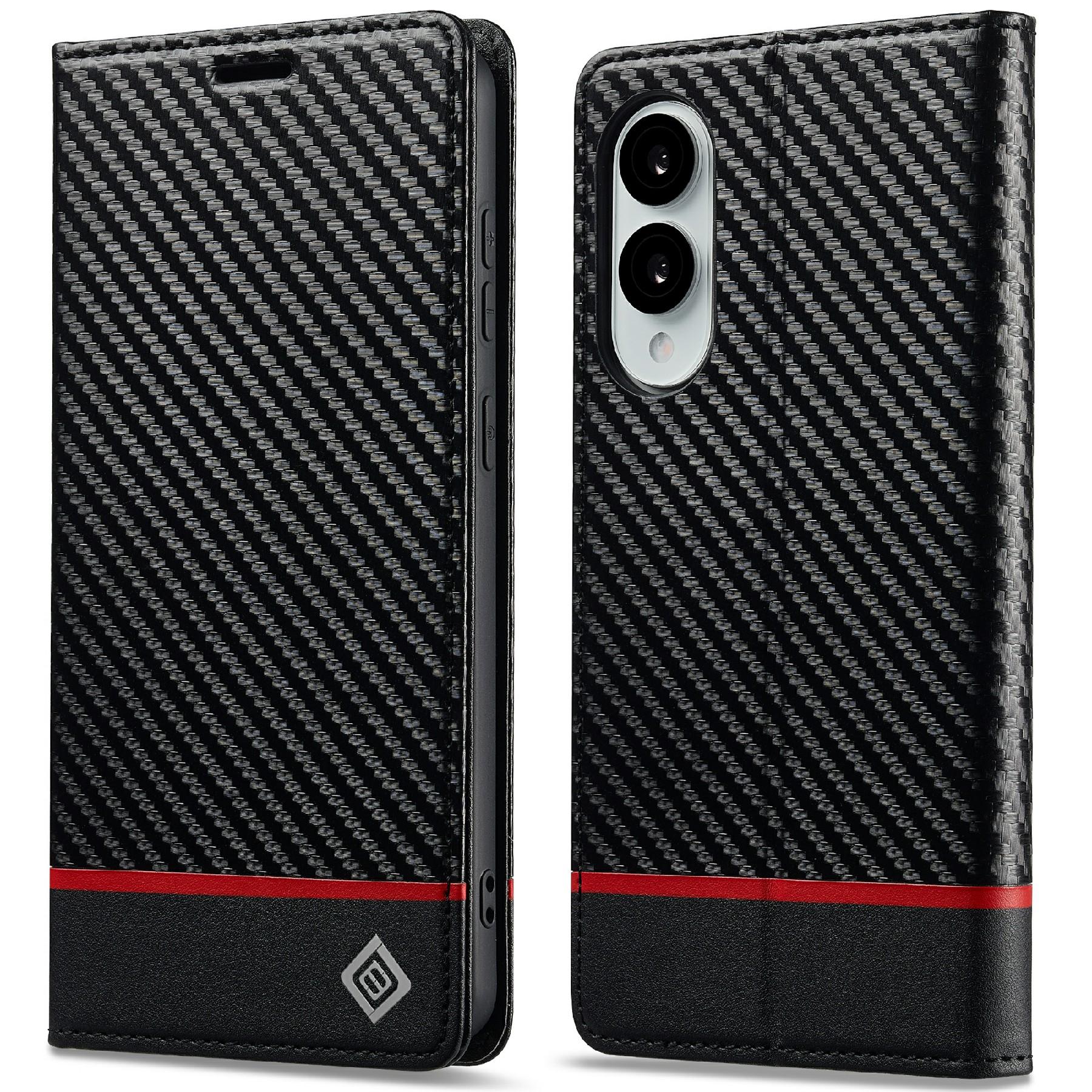 

LC.IMEEKE For Samsung Galaxy S25 Edge Case Carbon Fiber Texture Phone Cover Stand Card Holder Horizontal Stripe
