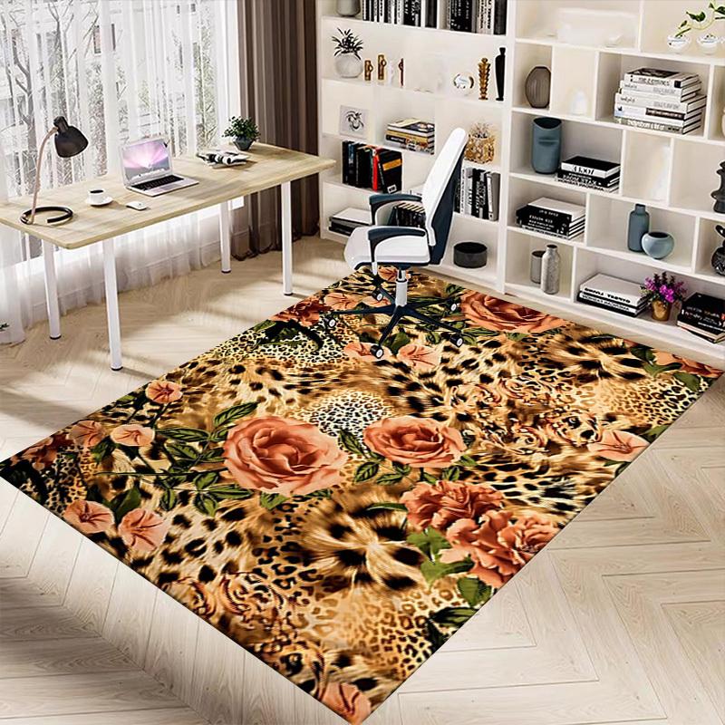 1 Stück Leopardenmuster Blumen Extra Groß Rutschfeste Bodenmatte, Büro, Familie, Schlafzimmer, Studio Großer Teppich, Langlebiges Material-J0417