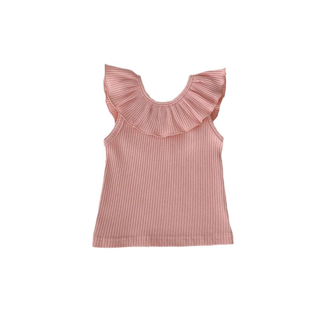 Girls Summer Solid Ruffle Sleeveless Tee And Princess Floral Tiered Skirt Pants Two Piece Outfit Set