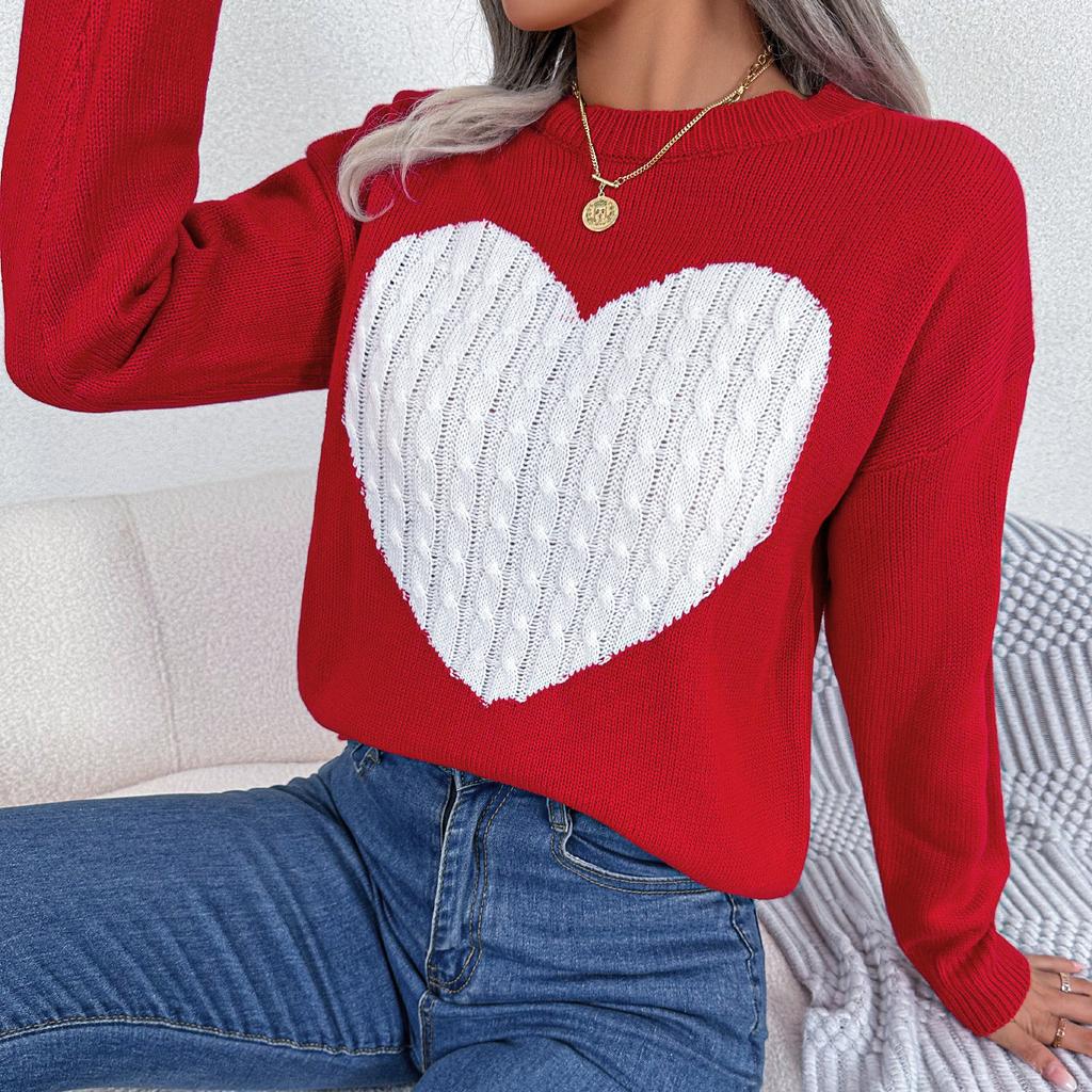 QICED Autumn and Winter Twisted Heart Long-sleeved Pullover Sweater for Valentine's Day Women's Wear
