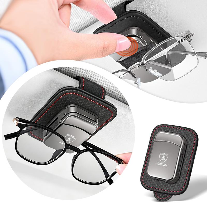 Premium Leather Magnetic Sunglasses Holder, Car Eyeglass Hanger Clip For Lamborghini Urus Huracan Aventador DecorationAccessory hdf1