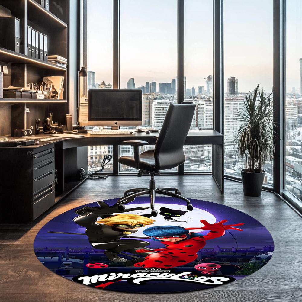 Miraculous Tales of Ladybug Cat Noir Printed Round Rug Carpet Chair Rug Area Rug Entryway Doormats,for Office Chair Living Room Bedroom Kitchen Room.