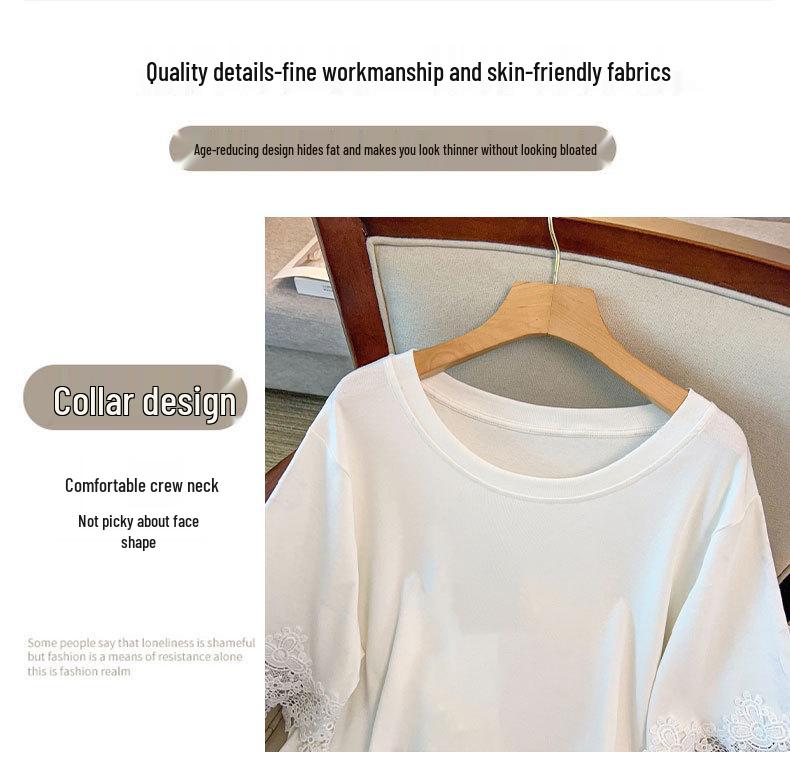 Plus Size Women's Loose Round Neck Mid-Length Short Sleeve T-Shirt (Bust 150/160)