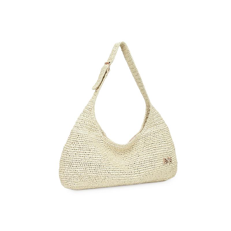 

Summer Casual Straw Solid Color Large Capacity Youth Shoulder Bag for Women Hot Sale Popularity Beach Vacation Crossbody Bags бежевый
