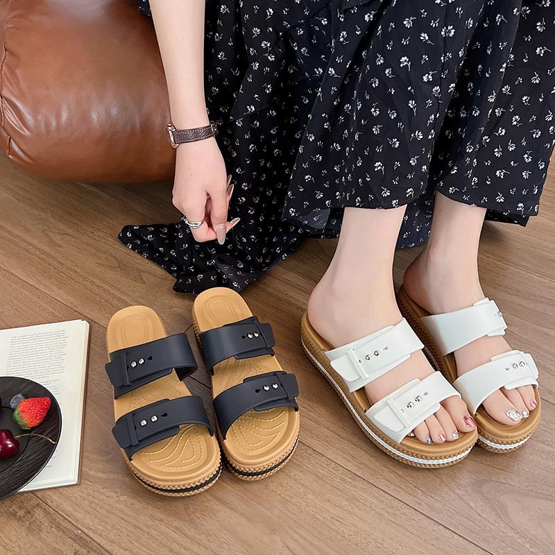 Fashion 2025 Summer Platform Heel Women Slippers Fashion Open Toe Soft Sole Dress Ladies Slides Lazy Shoes