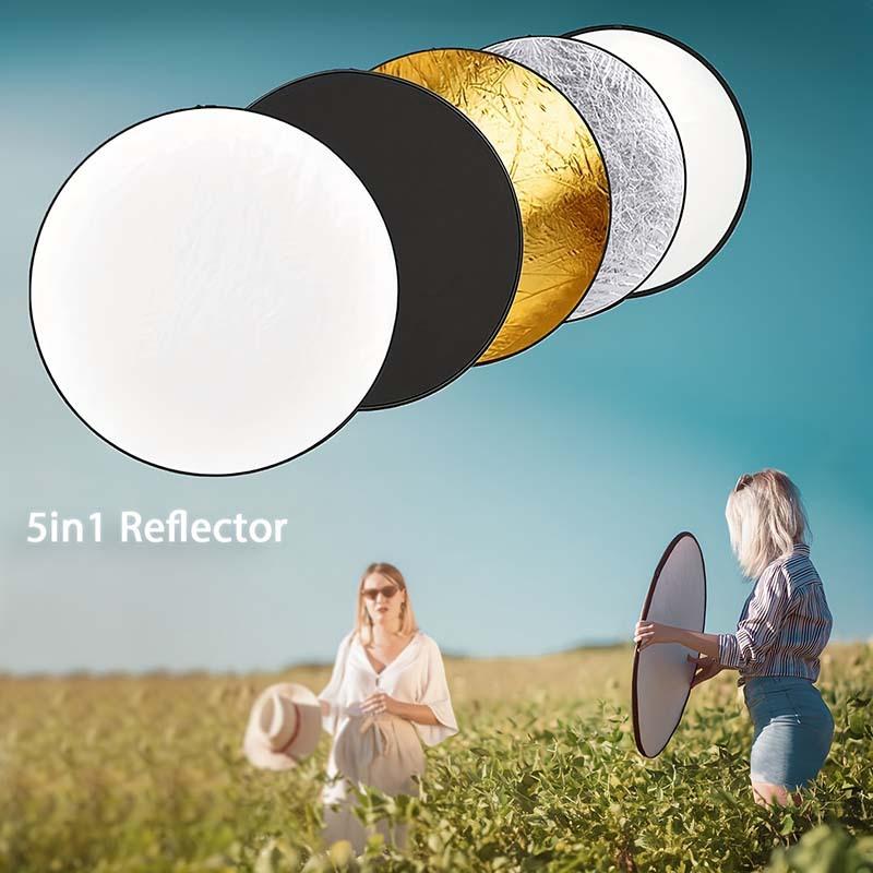1pc Portable Five In One Reflector Kit, Featuring Semi Transparent, Silver, Gold, White, and Black Multi Disc Reflectors