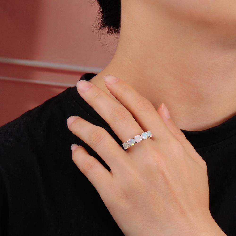 925 Sterling Silver Ring Natural Opal Rd 5.0mm 5 Pcs 2ct Gemstone Classic Simple Ring for Women Nice Gift
