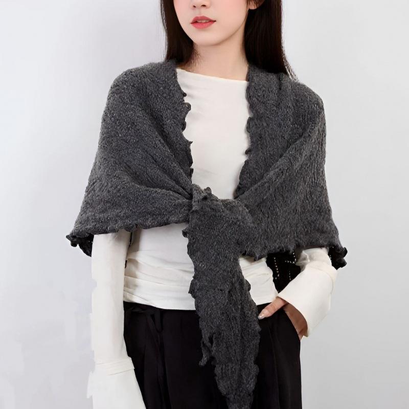 Осенне-зимний шарф Утолщенный Легкая роскошь Высокий класс Вязаный Шерстяной Треугольный шарф Шаль Женский Однотонный Дорожный Верхний накидка
