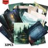 32pcs, mysterious watercolor forest postcards, room decoration stickers, manual materials, souvenirs, collectibles and mail