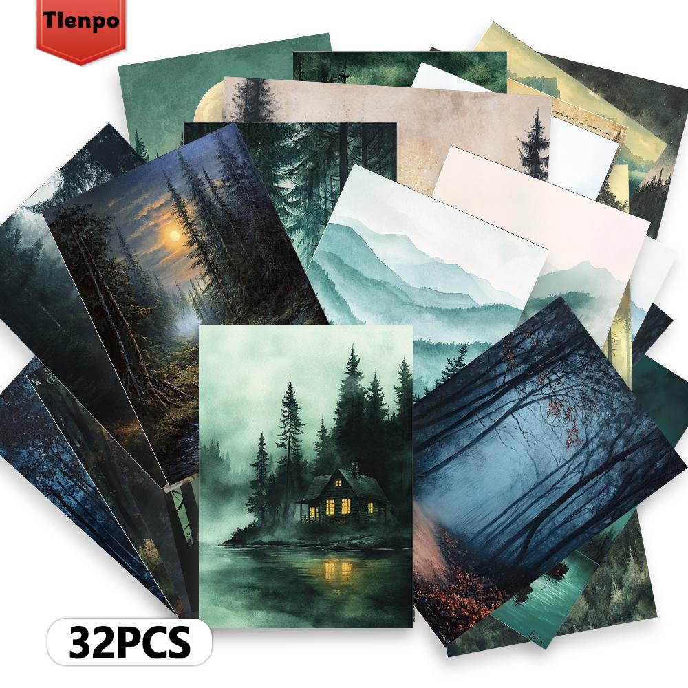 32pcs, mysterious watercolor forest postcards, room decoration stickers, manual materials, souvenirs, collectibles and mail