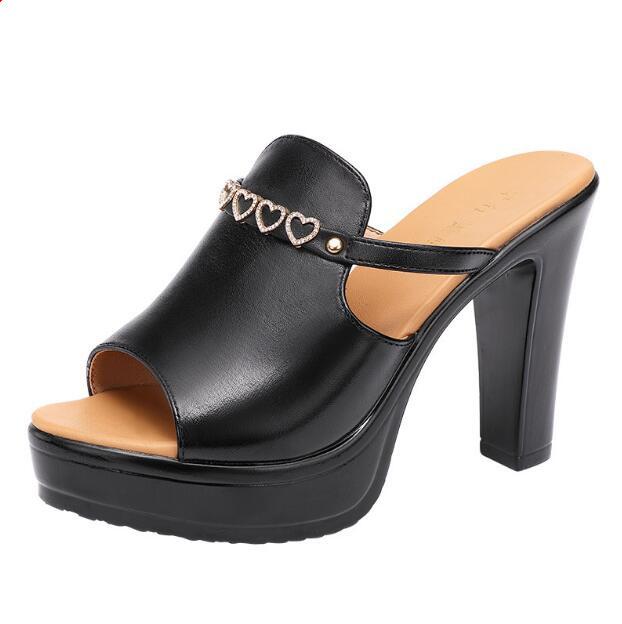 Women Shoes Summer Ladies Sandals High Heel Platform Slippers Woman Fashion Genuine Leather Comfort Open Toe Sandals Size 32-43