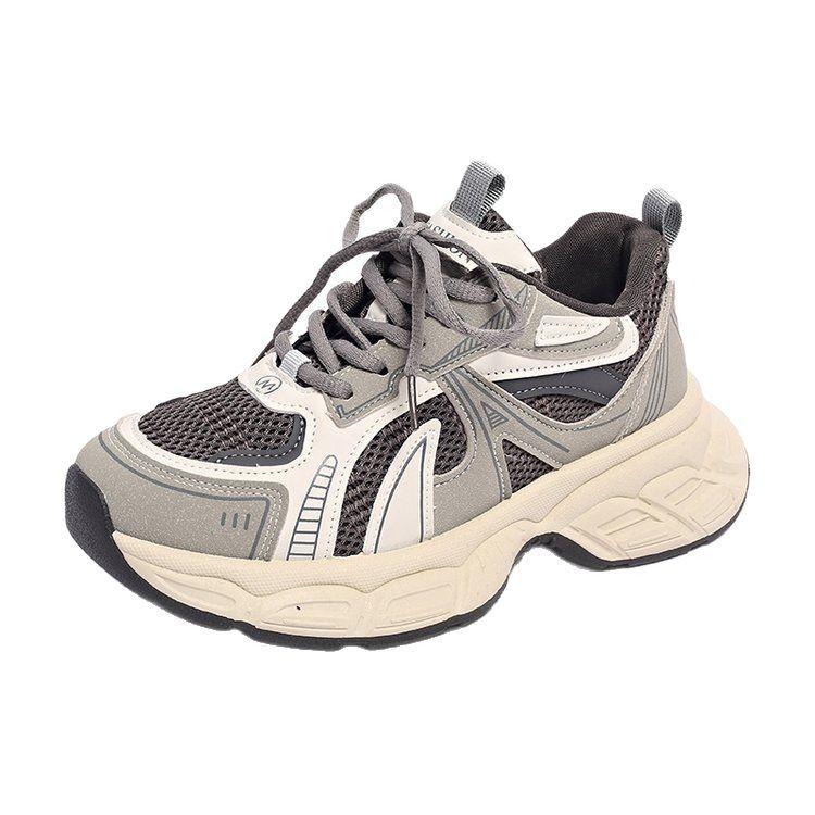 2025 early spring new mesh breathable round head thick sole heightening dad shoes women's versatile casual sports shoes