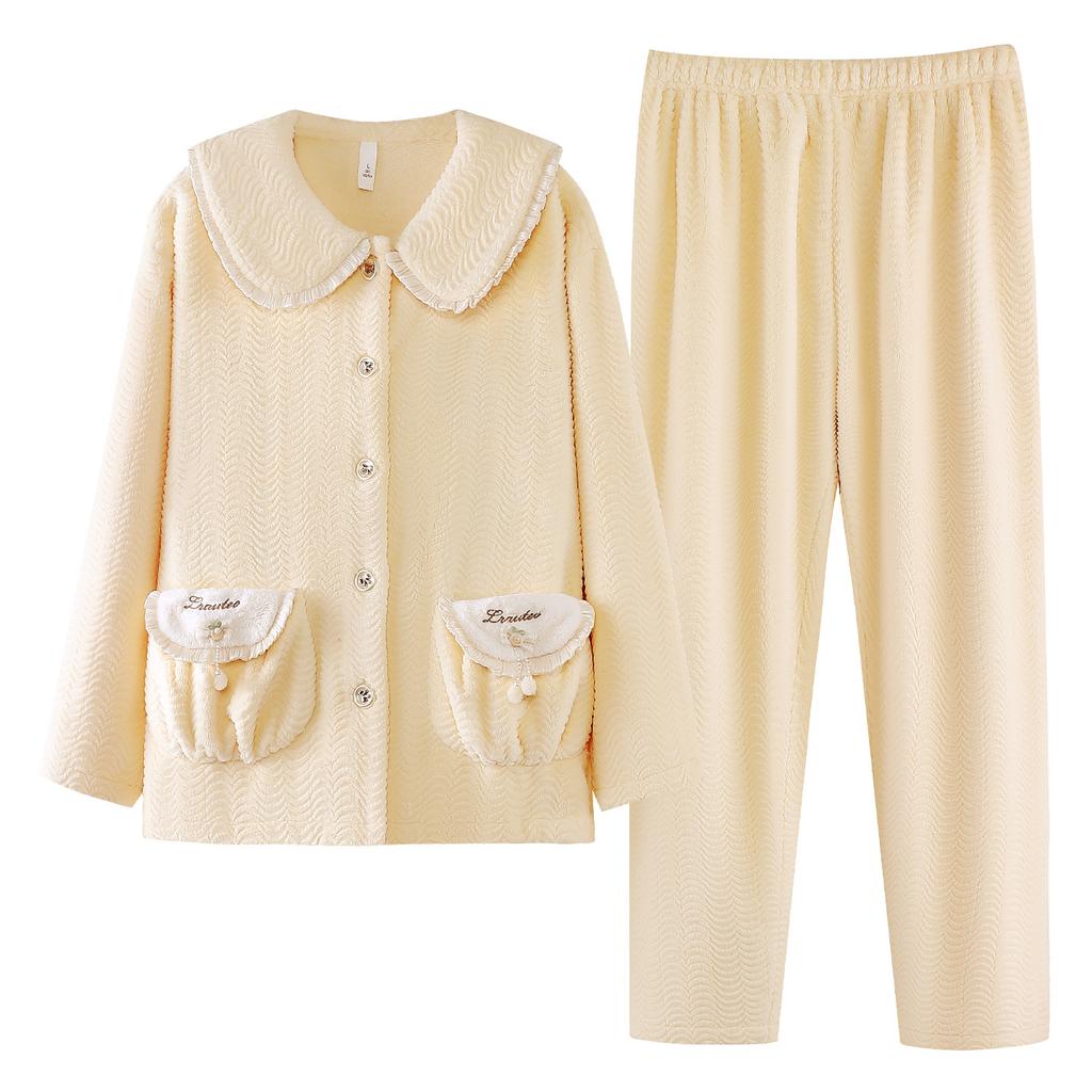 1011 winter women's pajamas thickened flannel loungewear foreign gas cardigan doll collar winter warm loungewear set