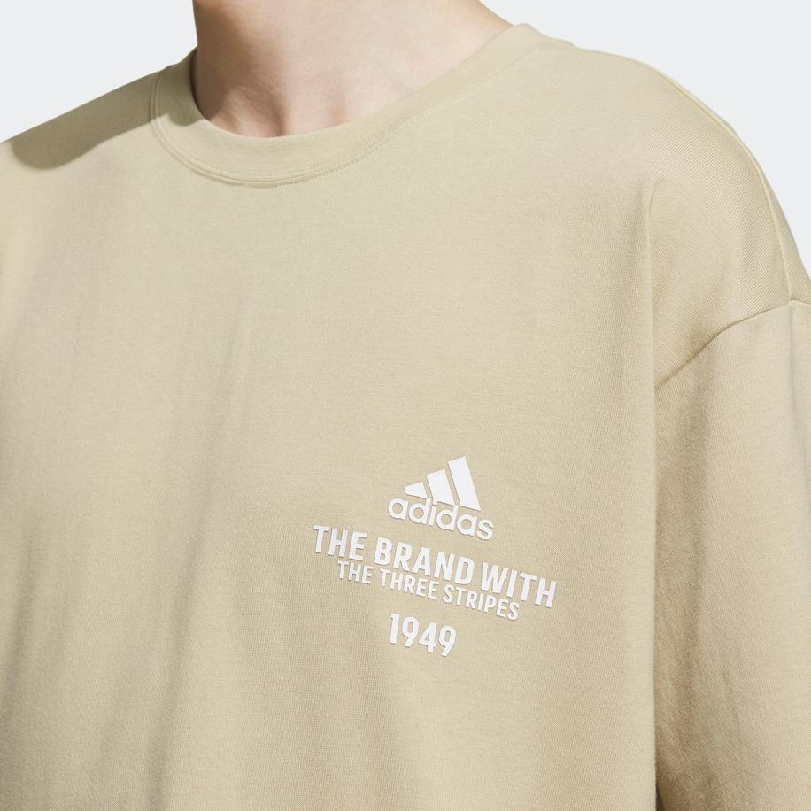 Adidas Verbiage Graphic Print Casual Loose Short Sleeve T-Shirt Men Tops Savanna-Brown IP3924