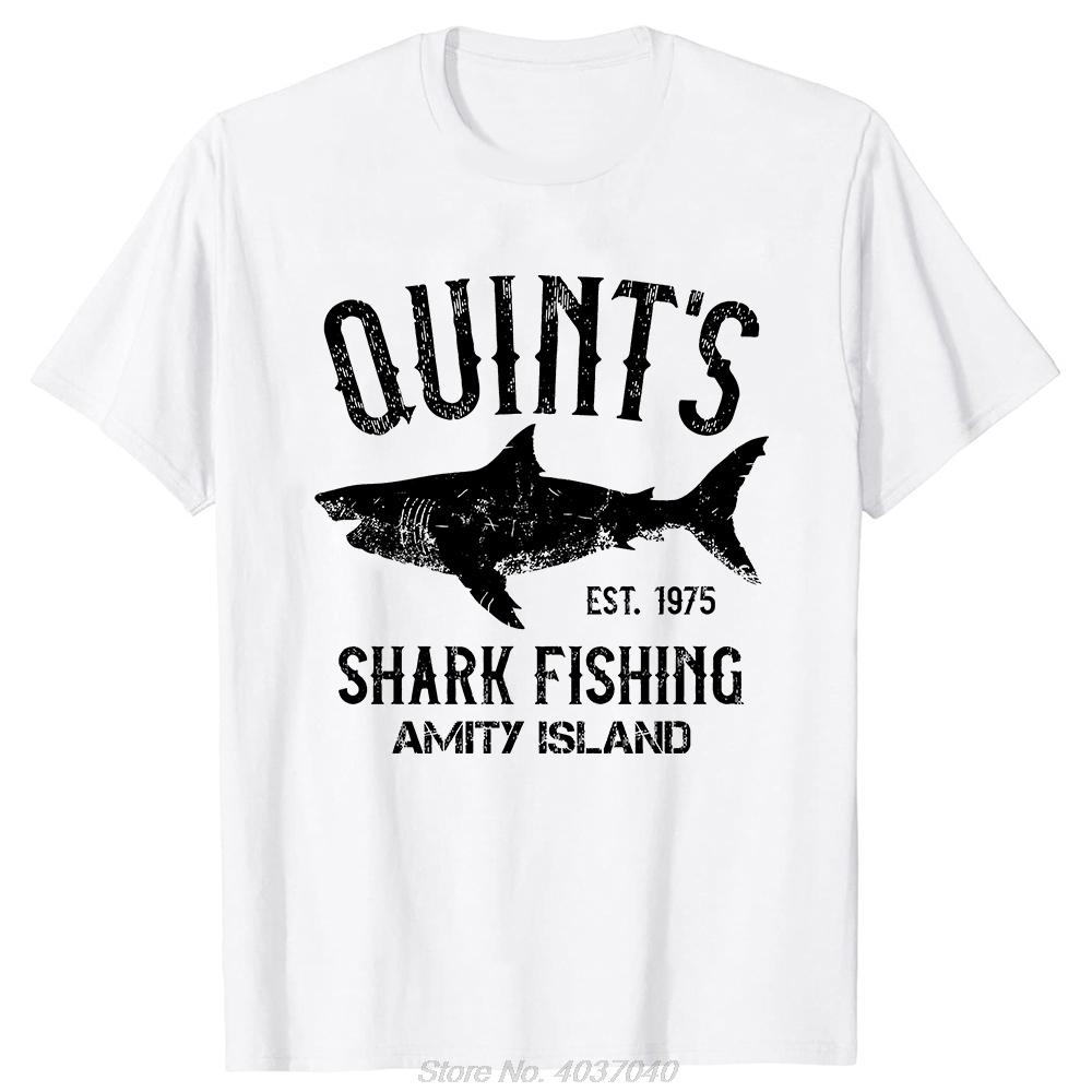 Quints Shark Jaws Amity Island 1975 Navy Tshirt Unisex Cotton Clothing Casual Basic T Shirt Oversized Fitness Tshirt Tees Tops