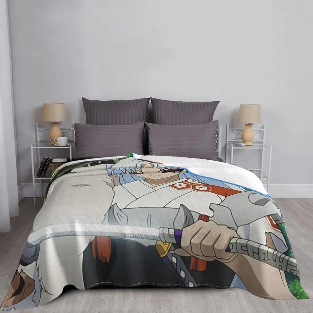 Japanese Anime Inuyasha Knitted Blankets Sesshoumaru Wool Throw Blanket Airplane Travel Portable Soft Warm Bedspread