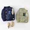 Colete de algodão infantil outono e inverno versão coreana colete infantil carta bordada roupa externa top bebê colete grosso