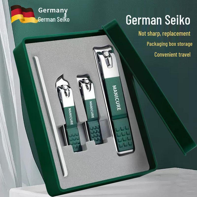 Dunkelgrünes 4-teiliges Maniküre-Set: Nagelknipser & Schere mit schrägem Mundstückdesign