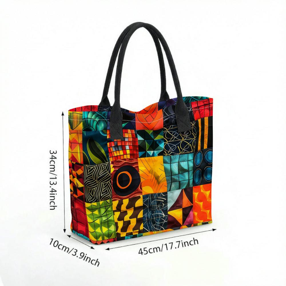 Colorful Geometric Tote Bag Casual Large Capacity Daily Shoulder Handbag