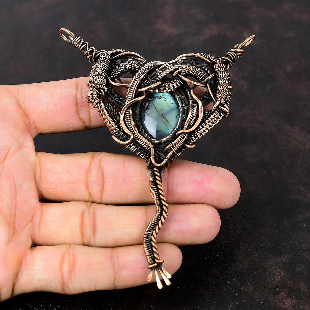 Labradorite Pendant Copper Wire Wrapped Pendant Handmade Decent Pendant Copper Wire Wrap Jewelry Gemstone Pendant Dainty Pendant Bridal Gift