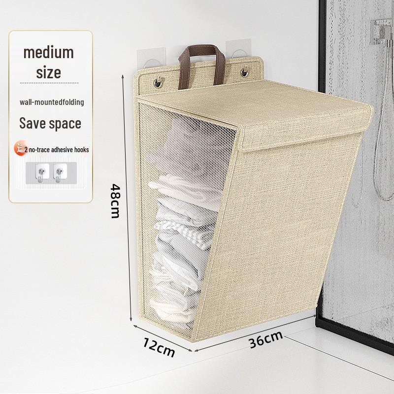 Foldable Cotton Linen Laundry Hamper: Wall-Mounted Multifunctional Organizer for Bathroom, Dorm, and Household Use.