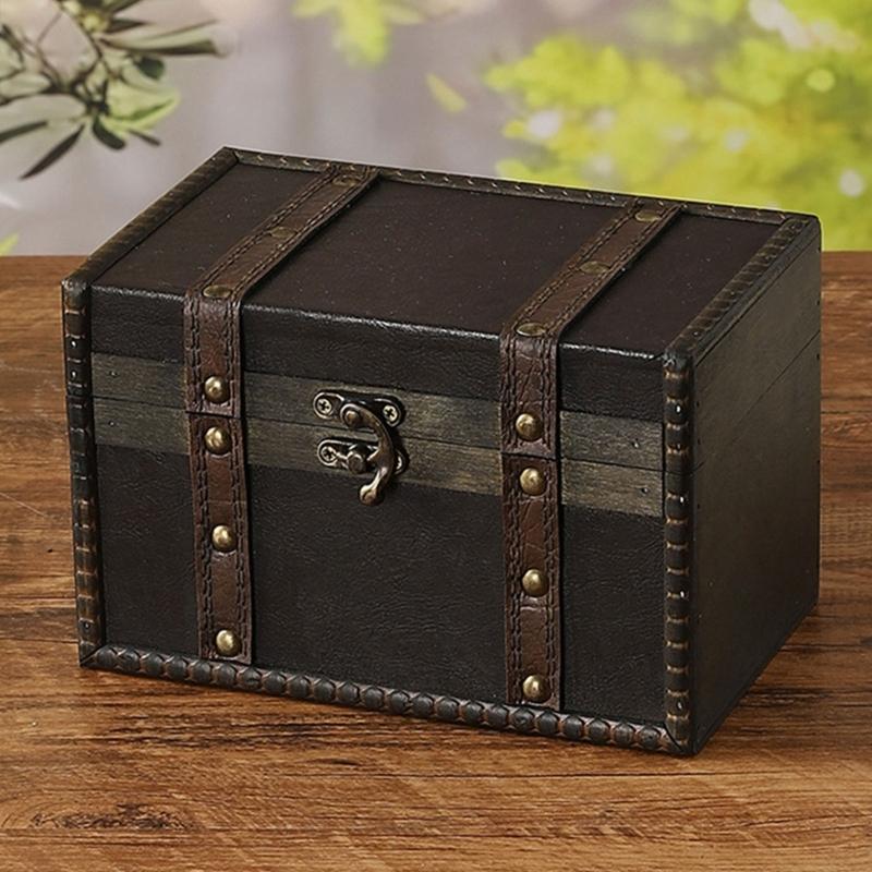 Antique European Styles Handheld Storage Box Sturdy Travel Wood Case Accessory for Clothing and Books Organization