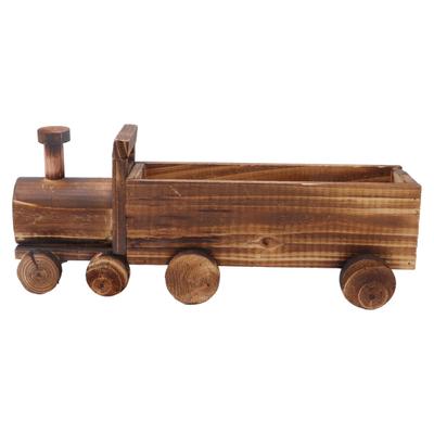 Pot de Fleurs en Bois Forme de Train Cartoon Bonne Ventilation Pot de Fleurs Succulentes Décoration pour Jardin
