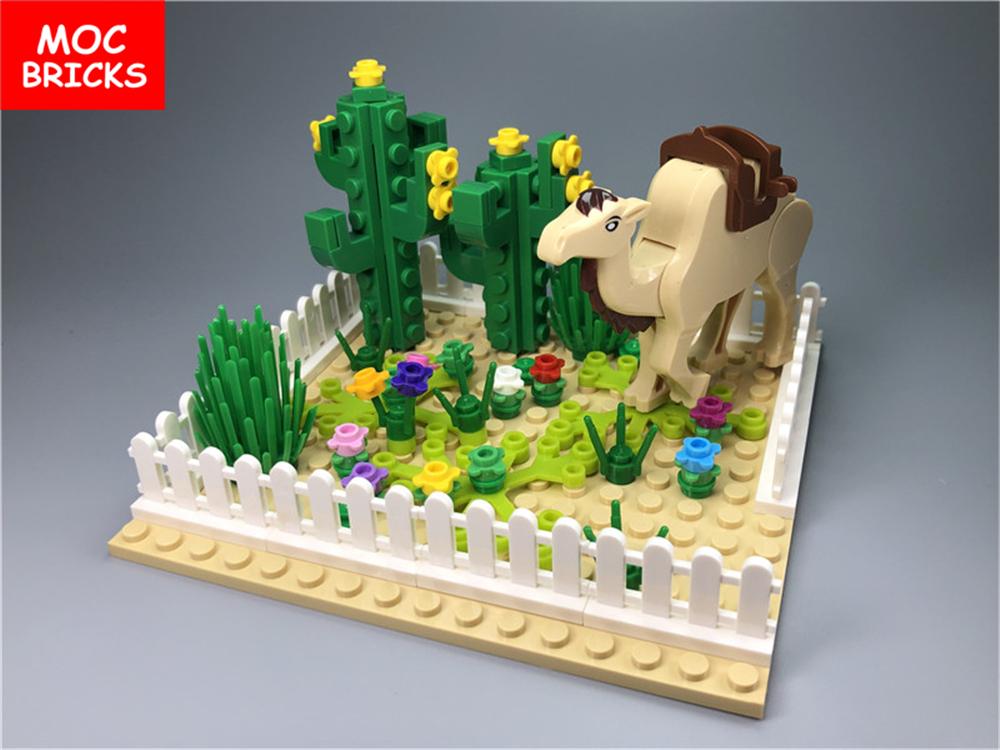 Non-Toxic Set Moc Bricks Plant Diy Desert Plant Green Cactus Oasis Camel Building Blocks Figure Dolls Children Gift