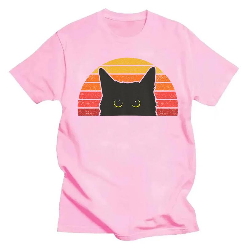 Black Cat Summer Sport Jogging Shirt Vintage Retro T-Shirt Vintage Cat Owner Funny Cat Face Short Sleeves Halloween Shirt