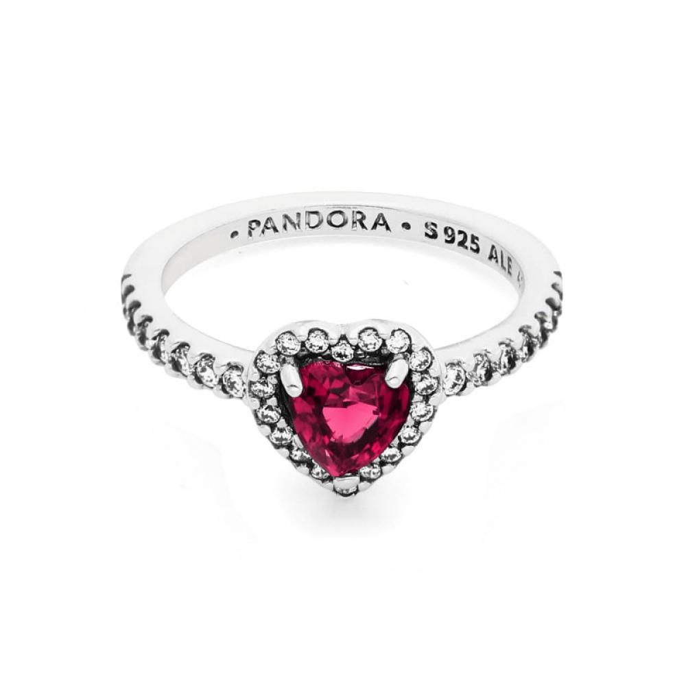 Pandora 198421c02 Inel Argint Inimă Elevată Roșu Strălucitor Atemporal