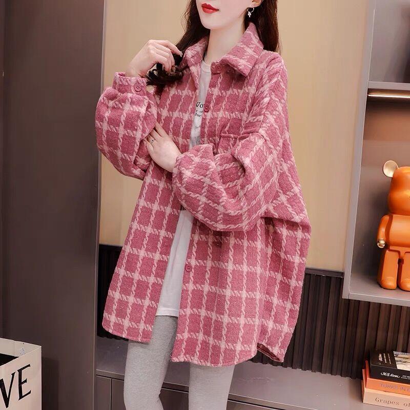 Furted Plaid Shirt Jacket for Women New Autumn and Winter Loose Lazy Style Casual Design Long-sleeved Top