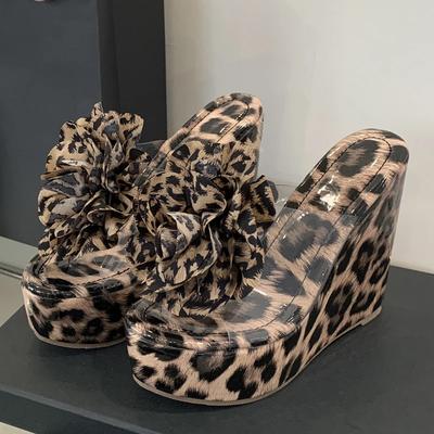 Eilyken PVC Transparent Plateau Keilabsätze Damen Hausschuhe Design Blume Leopardenmuster Open-Toe Schuhe