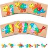 6 Pack Animals Wooden Puzzles for Kids Ages 3-5,Cute Dinosaur Whale Toddler Gift Preschool Game Puzzle,Cartoon Shapes Numbers Learning Developmental E