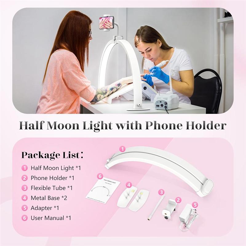 Fresh Arched Art Lamp-Half Moon Table Lamp With Phone Holder, Ideal For Manicure-Table Light Design US Plug