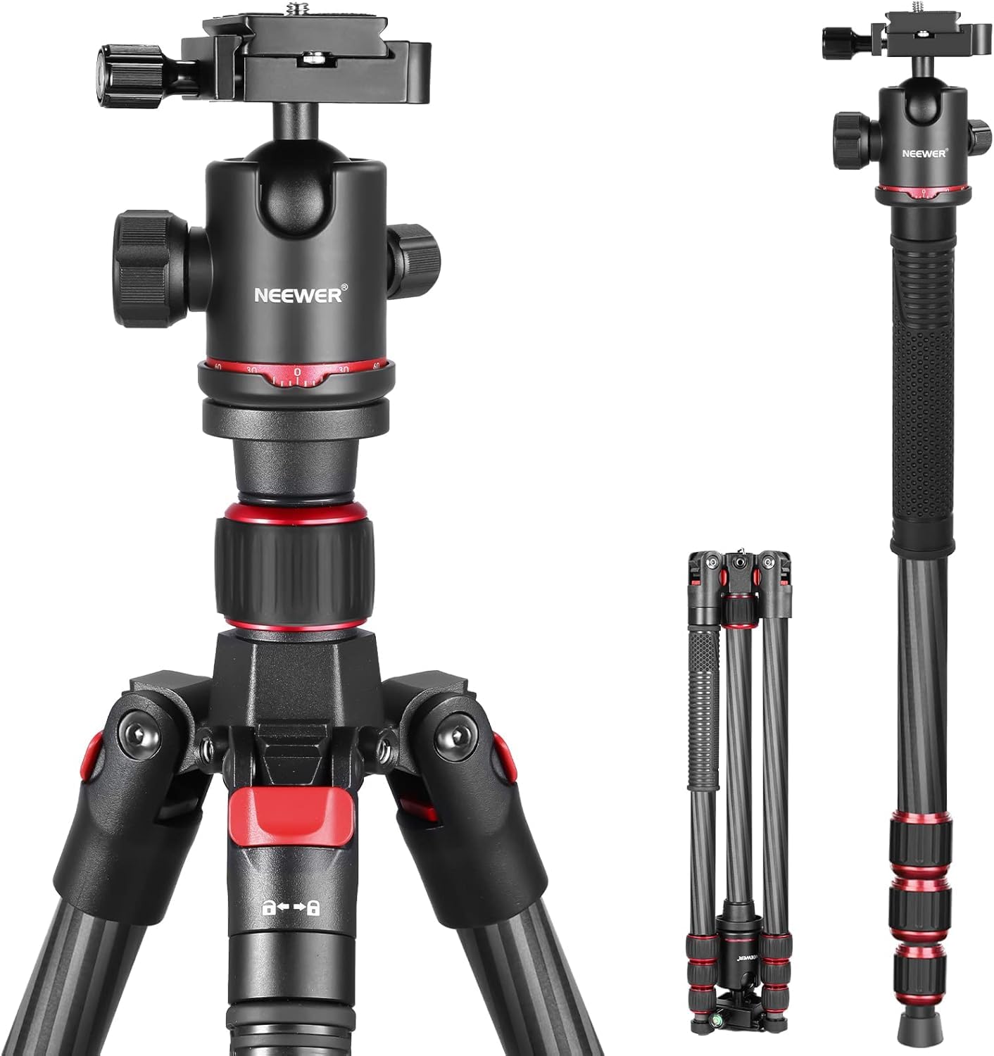

NEEWER 168cm Carbon Fiber Camera Compact and with Ball Quick Shoe and Carrying Ideal for Photography and DSLR Sports and Maximum Load 12kg Tripod,