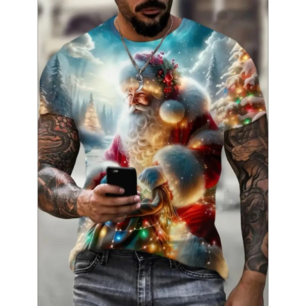 Men's T-Shirts Christmas Cute Santa Claus Pattern Printed Short Sleeve Fashion Casual Comfortable Men's T-Shirt