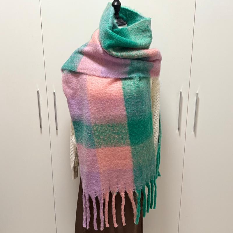 Women's Faux Cashmere Plaid Scarf - Korean Style, Thick & Warm Autumn/Winter Shawl