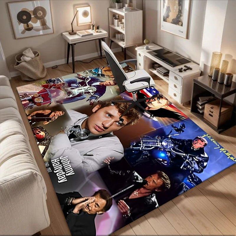 Johnny Hallyday Tribute Poster CollageOffice Mat Perfect for Home Decor Office Desk Chair Rugs Chair Carpet for office Polyester Chair Mat G
