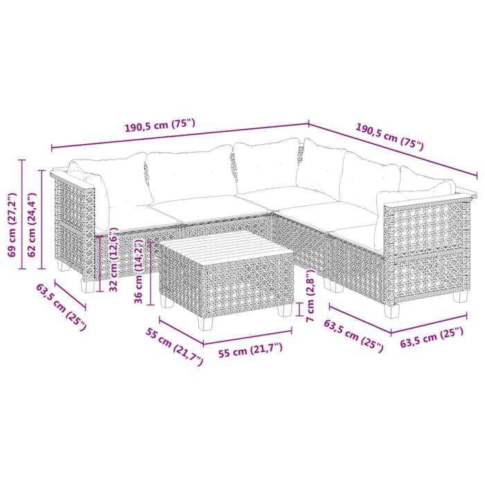 VidaXL Garden Lounge Set 6 Pcs with Grey Cushions Wicker 3261831