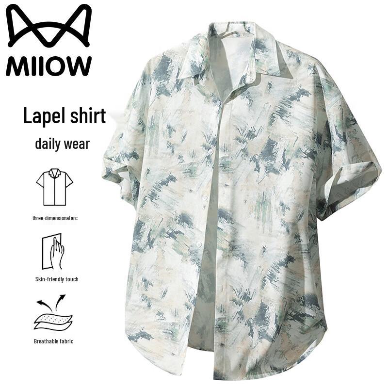 MiiOW Men s Ice-feel Floral Short Sleeve Shirt M