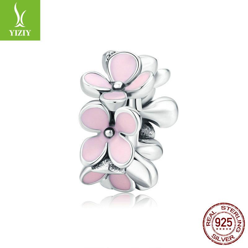 Hair Accessories Bracelet Accessories Pink Flower Diys925 Silver Beads Scc1484