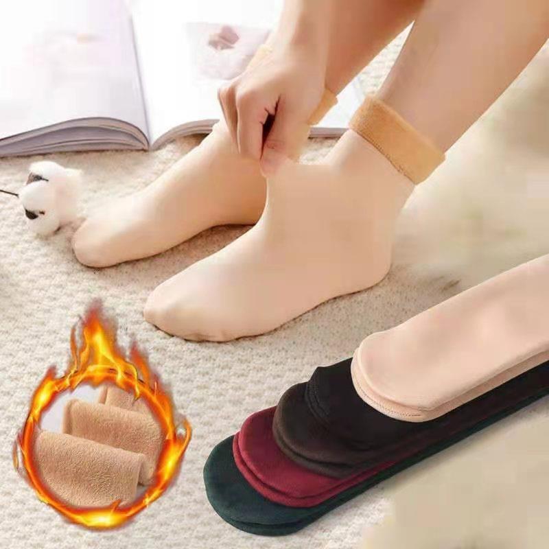 6 Pairs/Lot Solid Color Winter Warm Men Women Socks Thicken Thermal Socks Soft Plus Velvet Socks Casual Home Floor Snow Sock