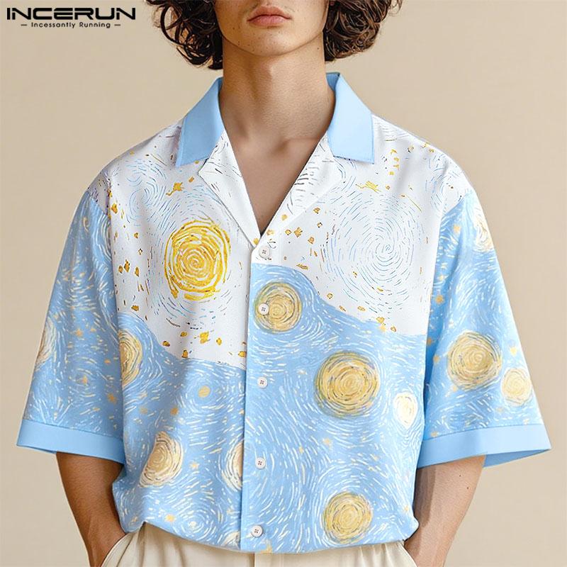

INCERUN Men Lapel Nevk Half Sleeve Buttons Floral Print Casual Loose Shirts 2XL