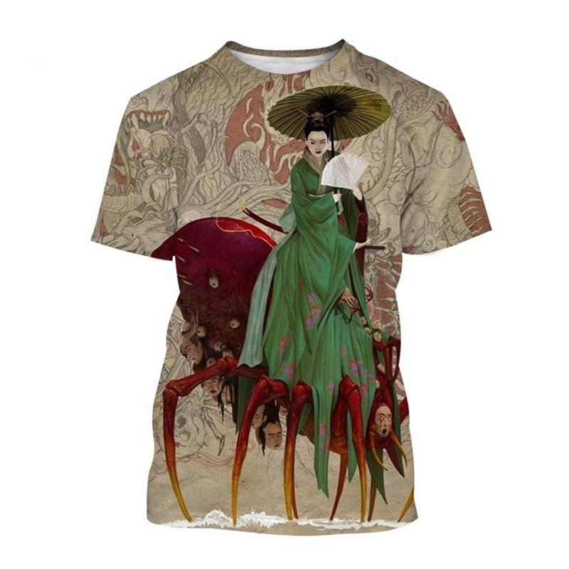 Japanese Art Geisha T-Shirt For Men Summer Vintage Tops Streetwear T Shirt Casual 3d Printed Personality Short Sleeve Tees