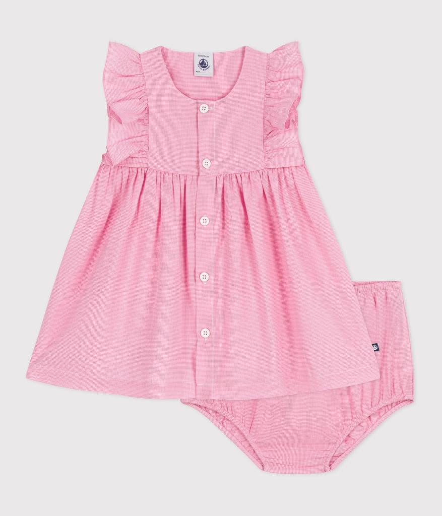 dress A0CLO 18 months 81cm [Petit Bateau] Short-sleeved White/Pink