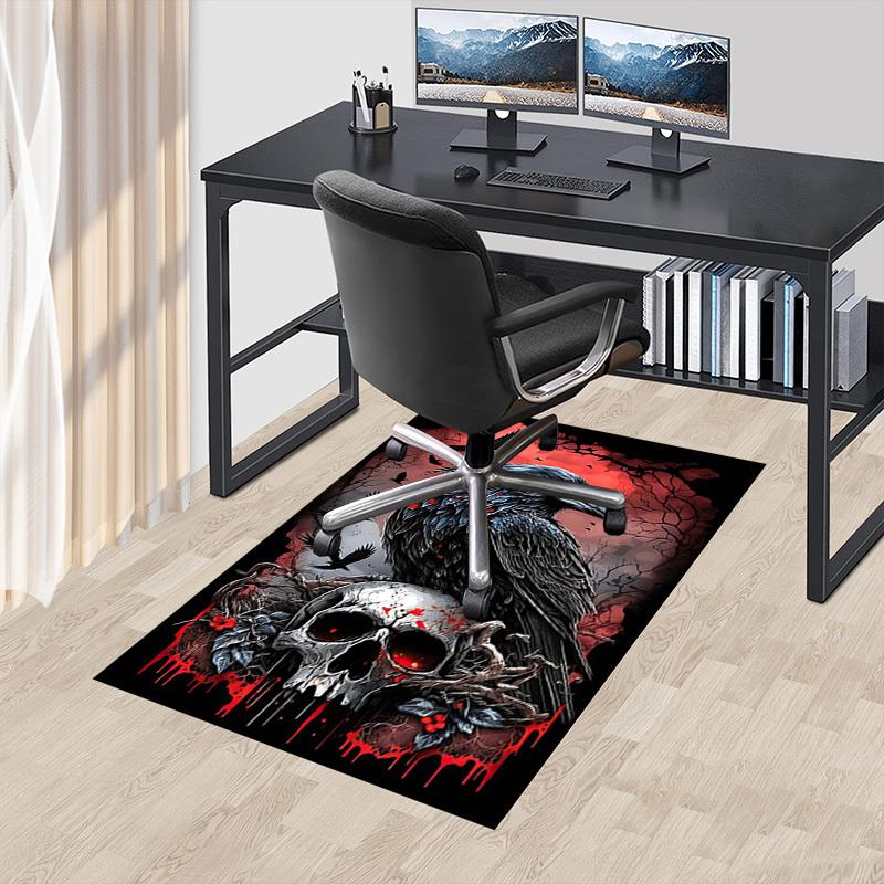 1PC Raven Skull Non-Slip Floor Carpet Compatible for Office&Living Room&Bedroom&Dining room - Flat - Weave Machine-S0379