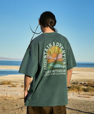 Peullukeu Sunrise Crack Pigment Short Sleeve T-Shirt Blue Green Fst738